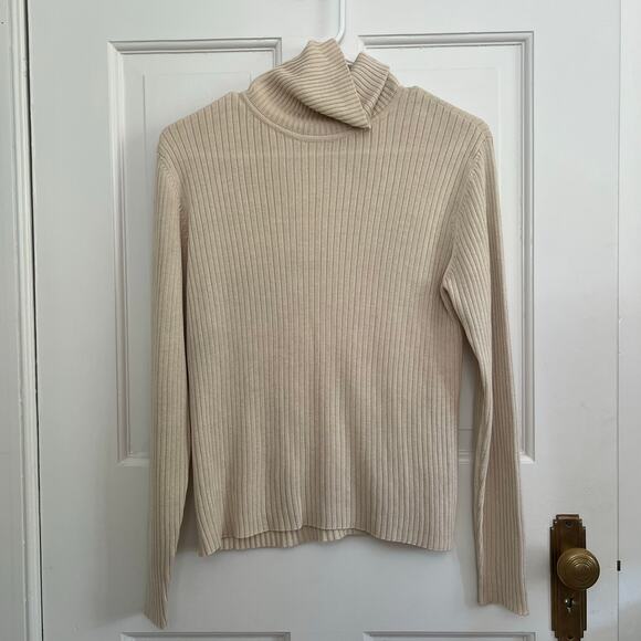 Preview Collection Women's M P Silk Wool Blend Sweater Beige Cream Turtleneck - Picture 1 of 8